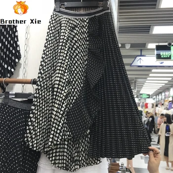 

Summer Women's Fashion Polka Dot Skirt Round Dot Irregular Wrinkle Ruffles Chiffon Skirt Girl Lady All Match Skirts