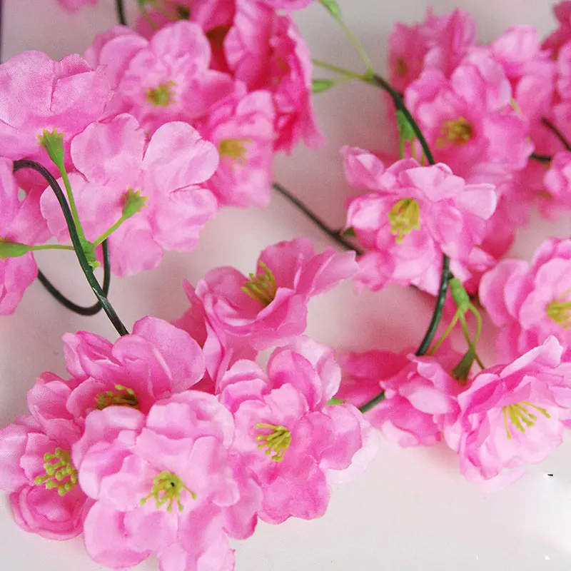 1pcs Artificial Cherry Blossom Vines 2M Hanging Silk Flowers Garland for Wedding AC889 - Цвет: Pink