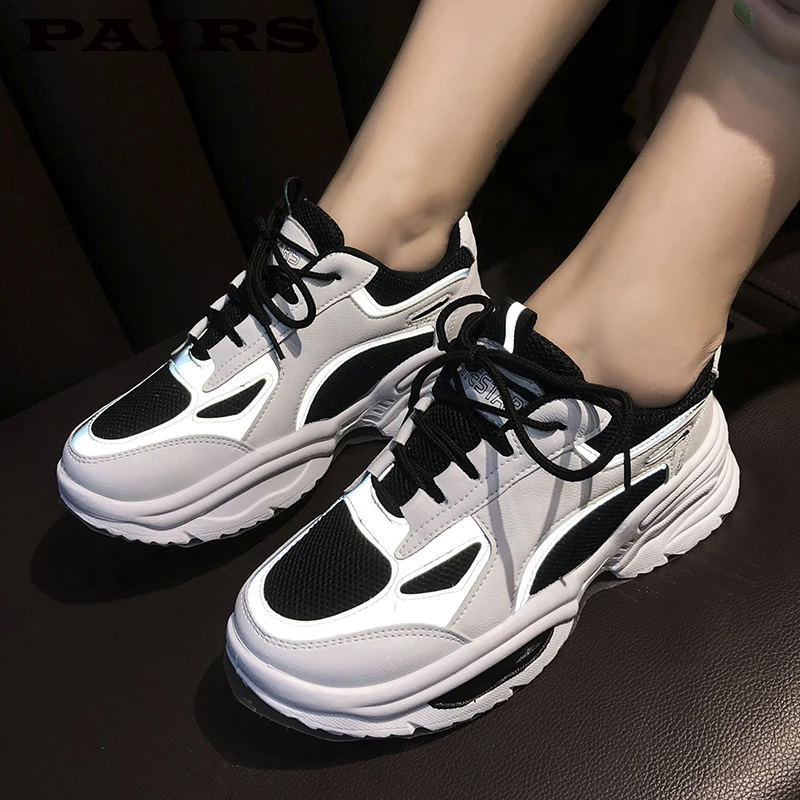 Size36 42 2019 Mode Lente/Herfst Vrouwen Schoenen Dames Casual Schoenen Hoge Platform Sport Black & White Sneaker chunky|Sneakers voor vrouwen| - AliExpress