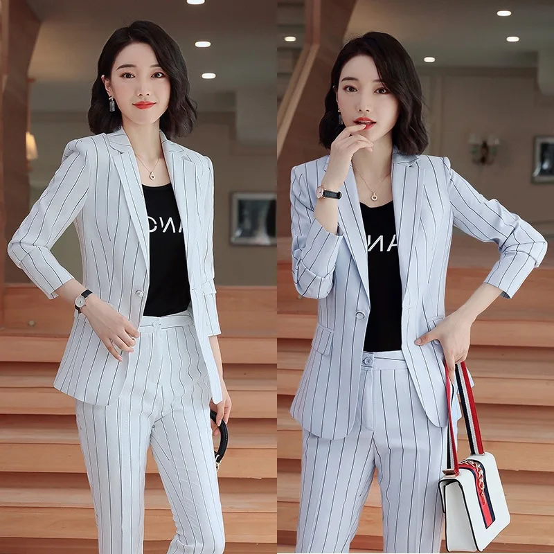

Stripes WOMEN'S Suit Wear Korean-style Slim Fit Interview Formal Wear 2019 Autumn And Winter New Style Casual Versatile Work Clo