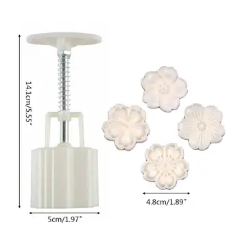 

50g Mooncake Mold 4pcs Hibiscus Cherry Stamps Hand Press Moon Cake Pastry Mould DIY Bakeware Mid-autumn Festival