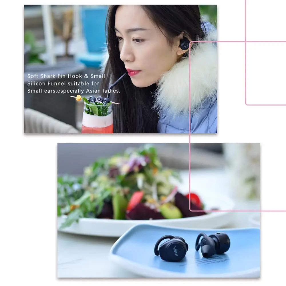 NIA Bluetooth Earphone Sport Earbuds Anti-lost Shark Fin High Quality Deep Bass Hi-Fi earphone Long Playing Time Charging Box