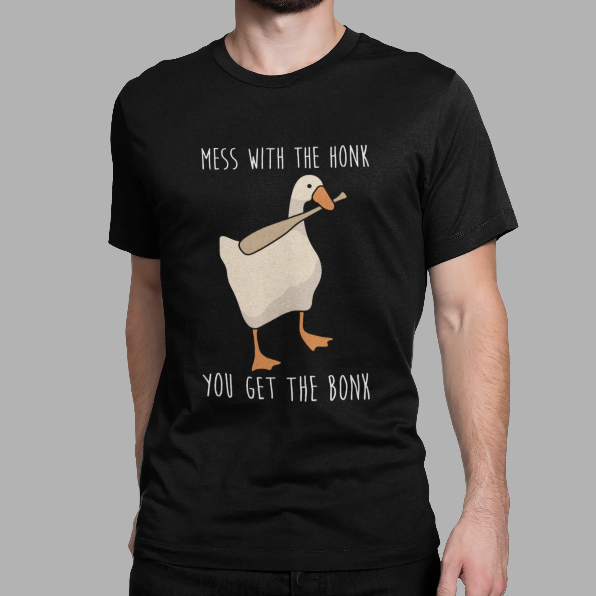Tanie Bez tytułu Goose Game T Shirt Parody śliczny bałagan z honkiem dostajesz Bonk 100% bawełna cyfrowa odzież z nadrukiem mężczyzn