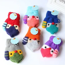 Детские вязаные флисовые толстые вязаные крючком перчатки варежки с рисунком птицы Теплые универсальные шнурки двойные бархатные зимние перчатки для детей