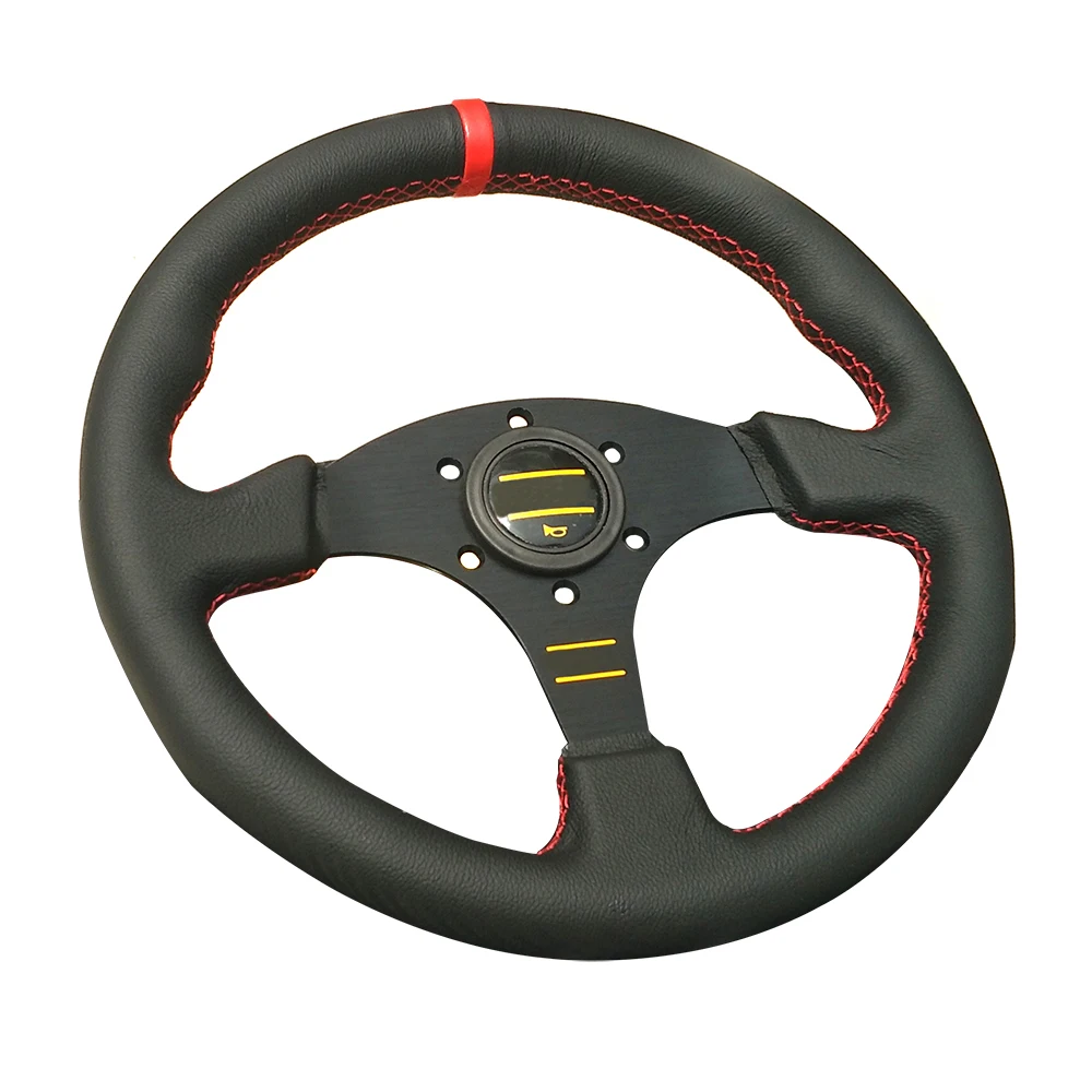 

Hot 330mm Sport Car Steering Wheel 13inch Leather Flat Style Red Stitich Game Steering Wheel