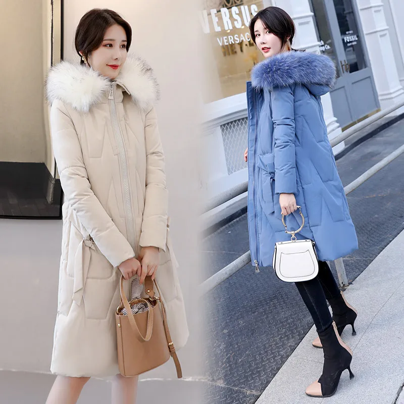 

Cotton-padded Jacket Women's 2019 Winter New Style Korean-style Loose-Fit Mid-length Large Fur Collar Cotton-padded Clothes Long
