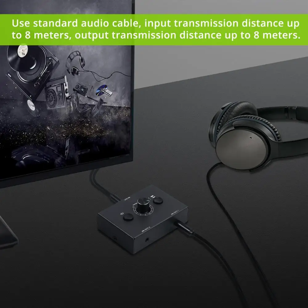 LiNKFOR 3 5mm Audio Bi Directional Switcher Splitter 2 x 1 1 x 2 With Mute Button Support Three segment Headphones Audio Switch