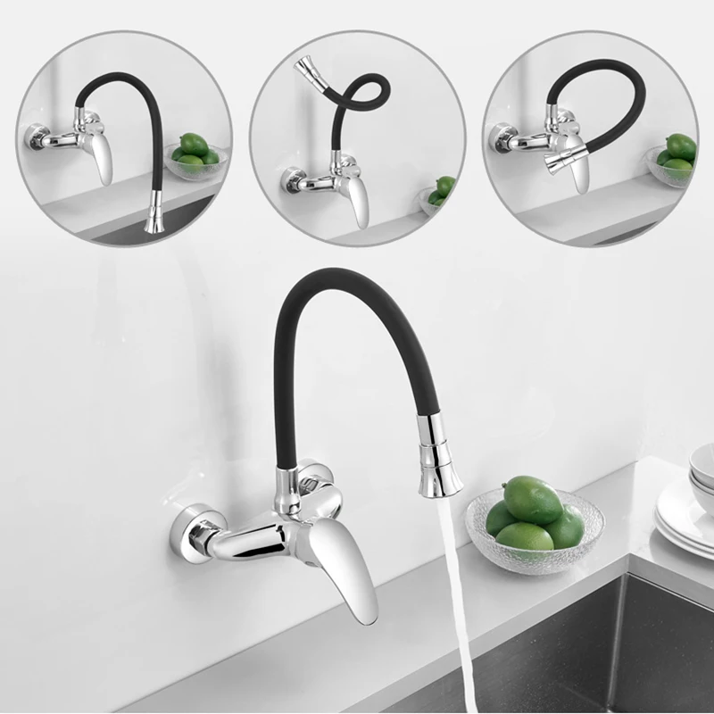 BECOLA, настенный смеситель для холодной и горячей воды, смеситель для кухни, кран для кухонной раковины, поворотный гибкий шланг на 360 градусов, двойные отверстия