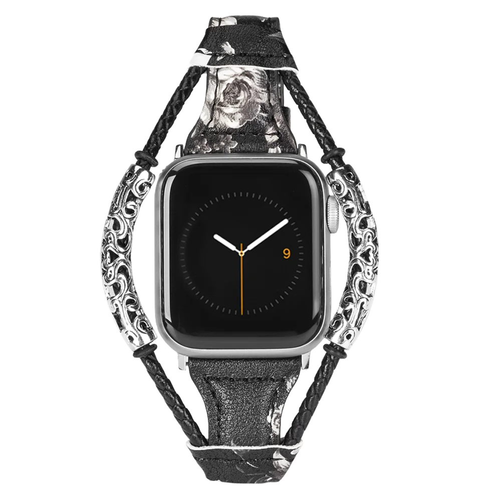 Кожаный ремешок для Apple Watch Band для женщин тонкий переплетение двойное кольцо браслеты Замена Группа аксессуары для iwatch 4/3/2/1 - Цвет ремешка: BkWhite