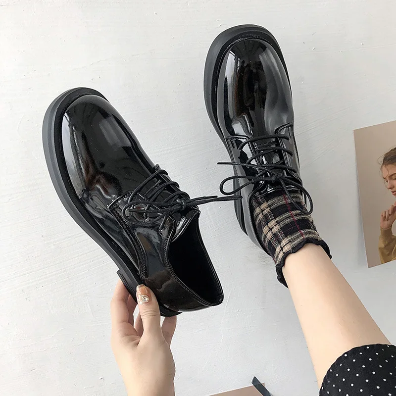 

Shoes Woman 2020 Round Toe All-Match Female Footwear Oxfords Women's Casual Sneaker British Style New Dress Cross Leather