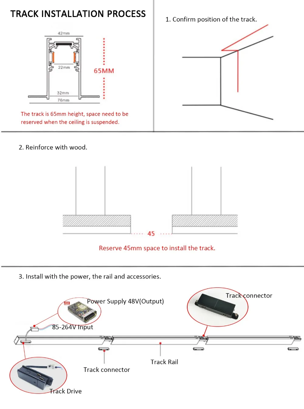 0.5M 1M Ceiling Recessed Magnetic Lamp Track Lighting Connectors Rail Strip Holder Aluminum Suspended LED Magnet Mount Lights