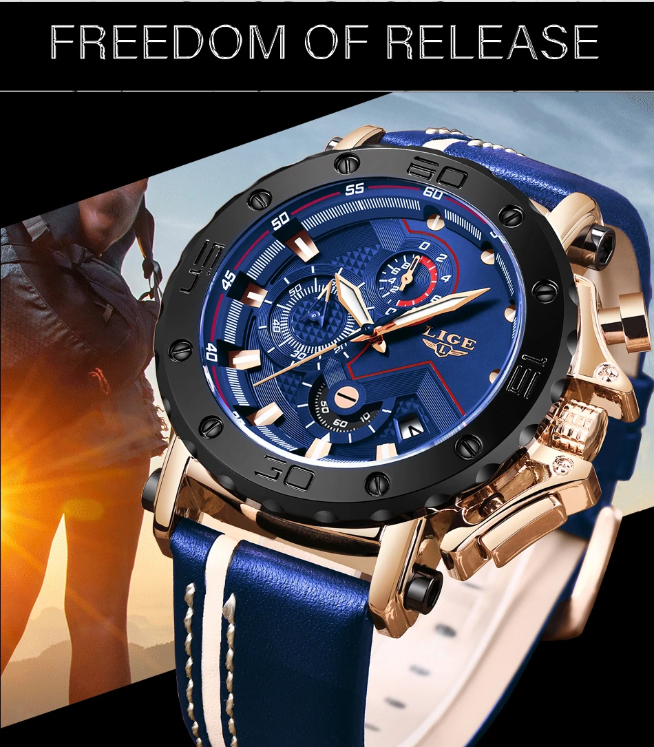 2022 LIGE New Mens Watches Luxury Large Dial Military Army Quartz Watch Fashion Casual Waterproof Wristwatch Business Watch Men