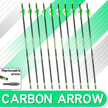 

33inches Green Carbon Arrows Traditional Bow And Arrow Archery Accessories for Compound/Recurve Bow Outdoor Hunting Shooting
