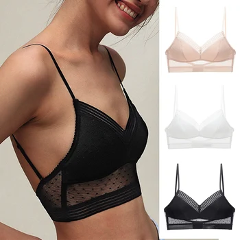 

New Sexy Low Back Bralette Ladies U Backless Invisible Lace Bra Polka Dot Mesh Ultra Thin Underwear Women Lingerie Tank Top Bras
