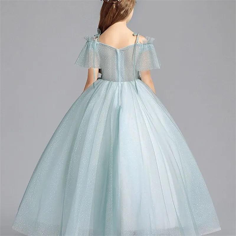 Детское роскошное пышное платье принцессы с цветочной вышивкой для девочек, вечерние платья с кружевной аппликацией для девочек, L39