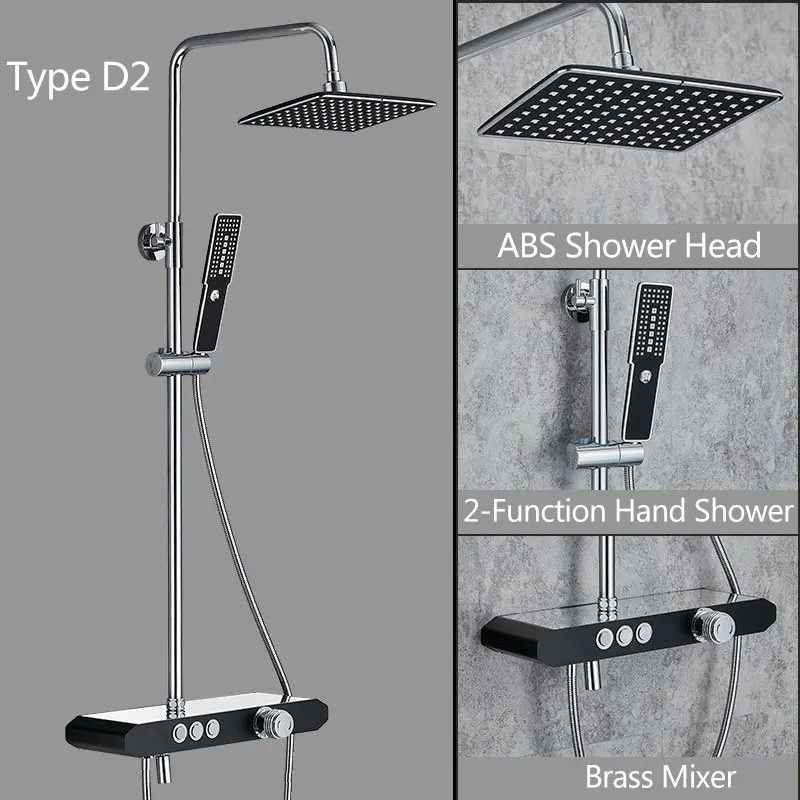 Черный хром золото современный showe комбо набор Многофункциональный душ набор горячей холодной латуни смесители для хранения платформы дизайн - Цвет: Type D2