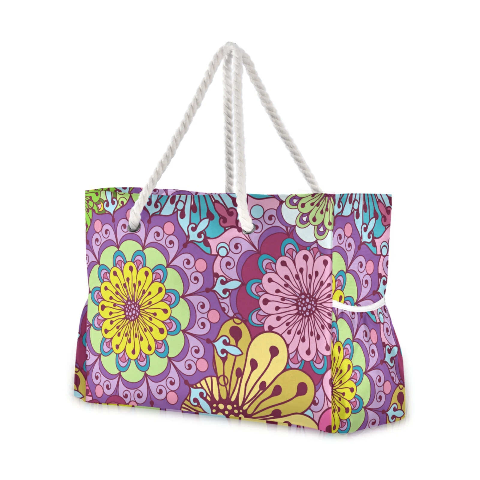 2022 New Fashion Women Large Capacity Bohemian Shoulder Bag Mandala print Beach Bag Bag Leisure Cotton Rope Handbag Dropshipping| | - AliExpress