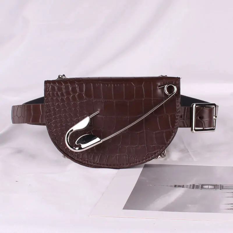 DAEYOTEN New Semi-circular Waist Bag Small Pin Saddle Bag Belt Alligator Female Fanny Packs Designer Purse Phone Pouch ZM0386 - Цвет: Coffee