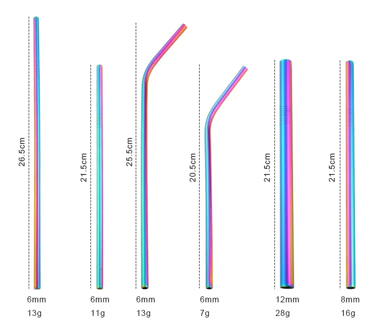Cross Border for Food Grade 304 Stainless Steel Color Metal Straw Beverage Originality Straw Random Combination Set