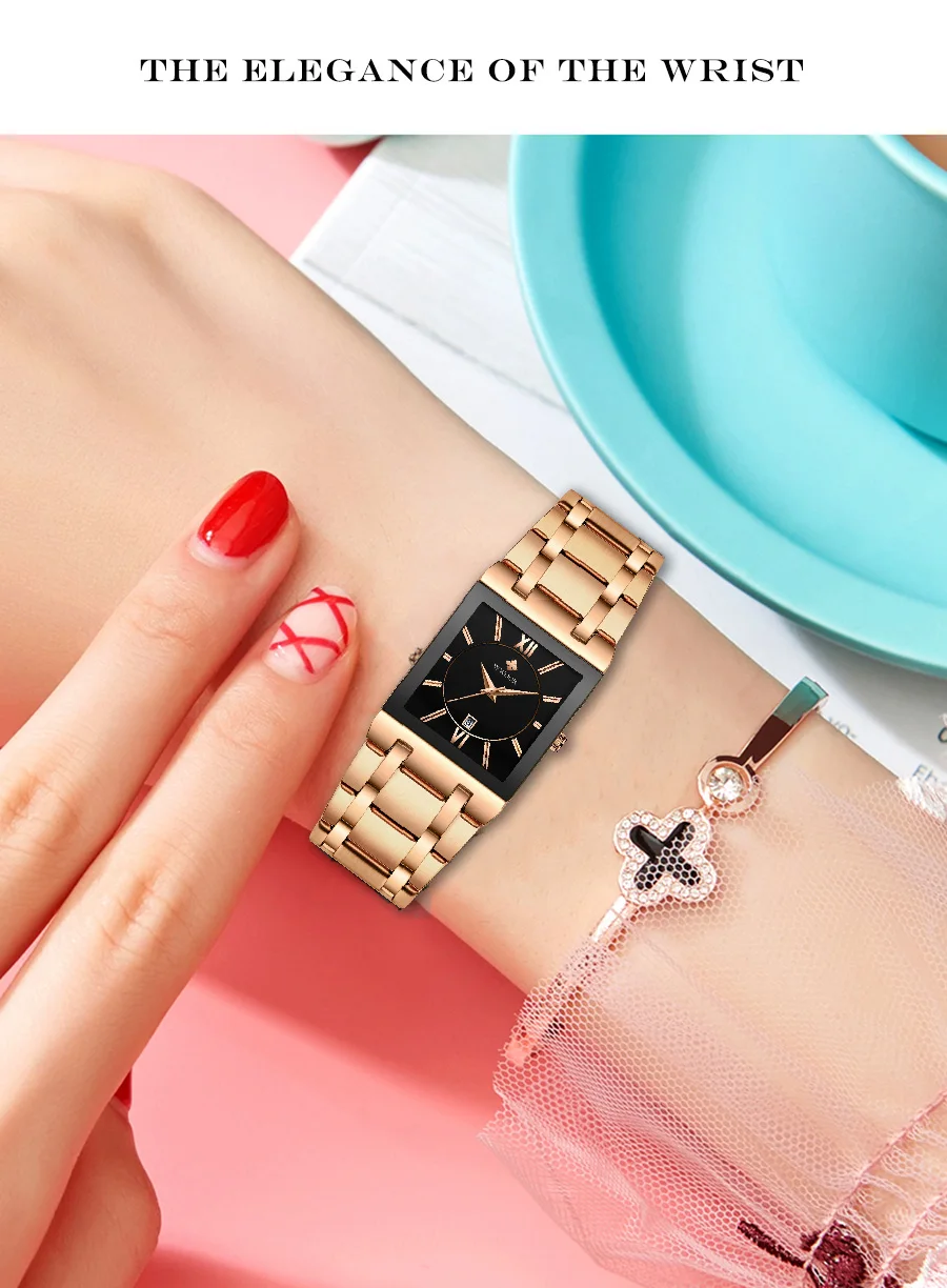 New WWOOR Ladies Watch Luxury Brand Women Gold Square Wristwatch Minimalist Analog Quartz Movement Casual Watch Relogio Feminino