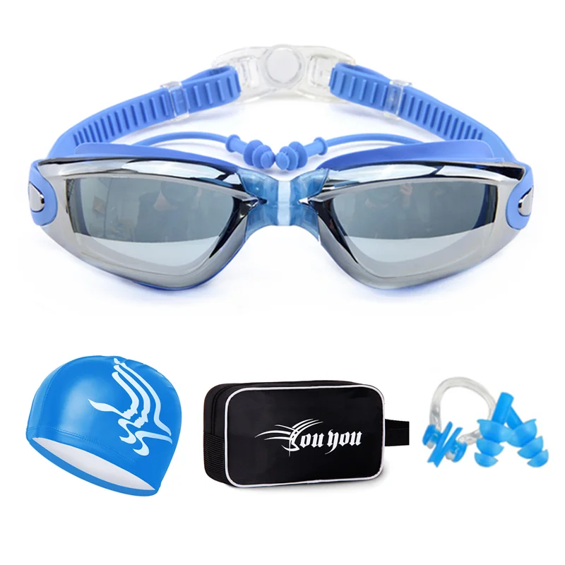 Silicone Swimming Goggles Earplug Swim Cap Bag Adult Pool Glasses anti fog Men Women Optical waterproof Eyewear Swimming Goggles Swimming Cap
