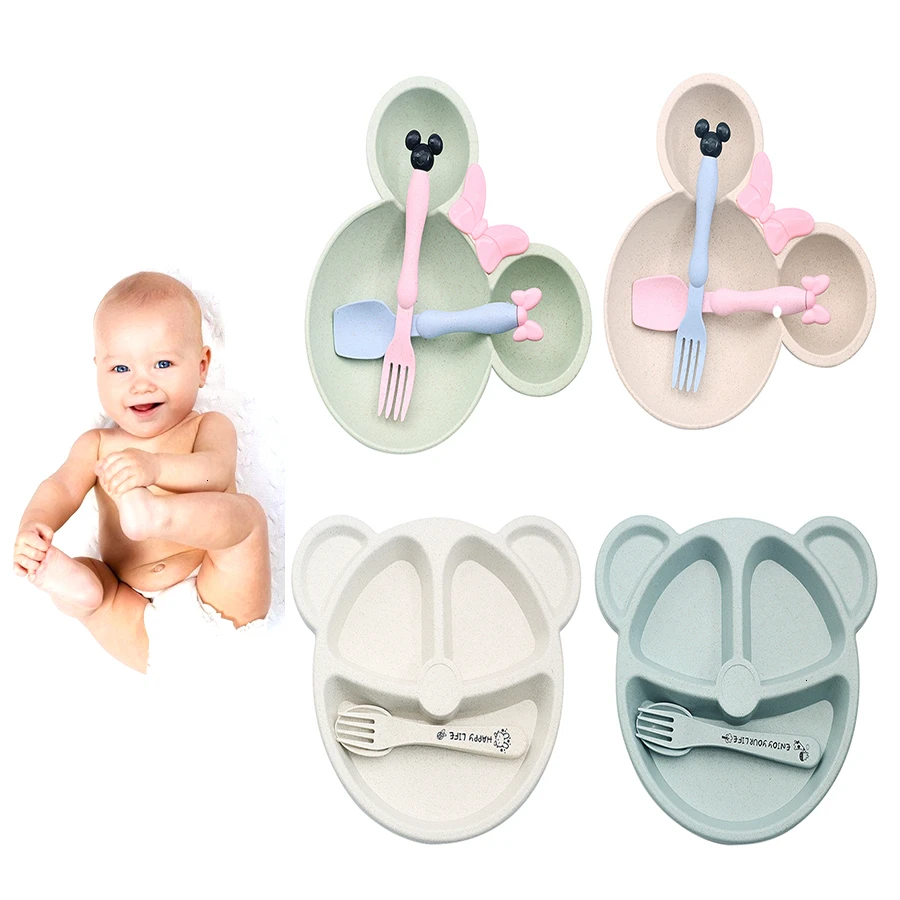 

Third pcs Trigger Strain of Talheres Children's Dishes Baby Bibs Animated Cartoons Dining Plates Baby Food Plate Tigella