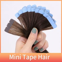Mini Tape in Hair Extensions Human Hair Double Side Invisible Seamless Tape Hair 10pcs/set Natural Straight Black Brown Blonde