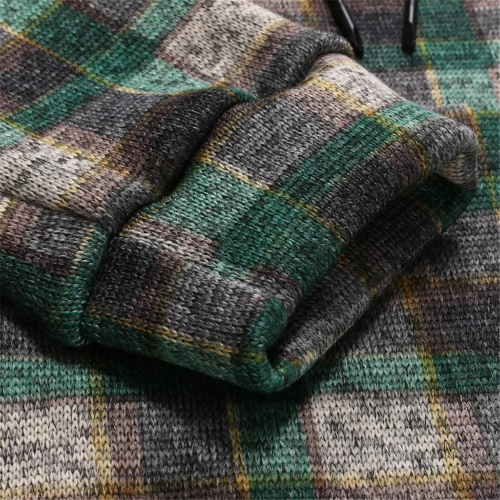 Зимний мужской свитер, пуловер с капюшоном, клетчатые топы, pull homme hiver, модная новинка, d91029
