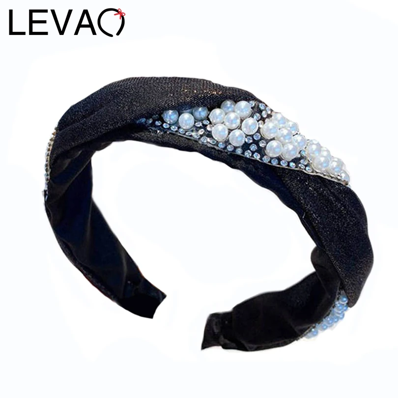 LEVAO, новинка, женские жемчужные стразы, намотка, повязка на голову, крестик, ободок, тюрбан для девочек, Элегантный женский обруч для волос, аксессуары для волос, повязки для волос