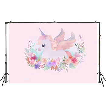 

HUAYI Unicorn Party Photography Backdrop Birthday Dessert Table photo booth Pink Background W-3391