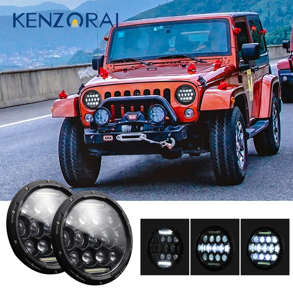 

7 Inch LED Headlamp Yellow Turn Signal Halo Ring for SUV lada niva 4x4 suzuki samurai Offroad Spotlights DRL Halo Headlights