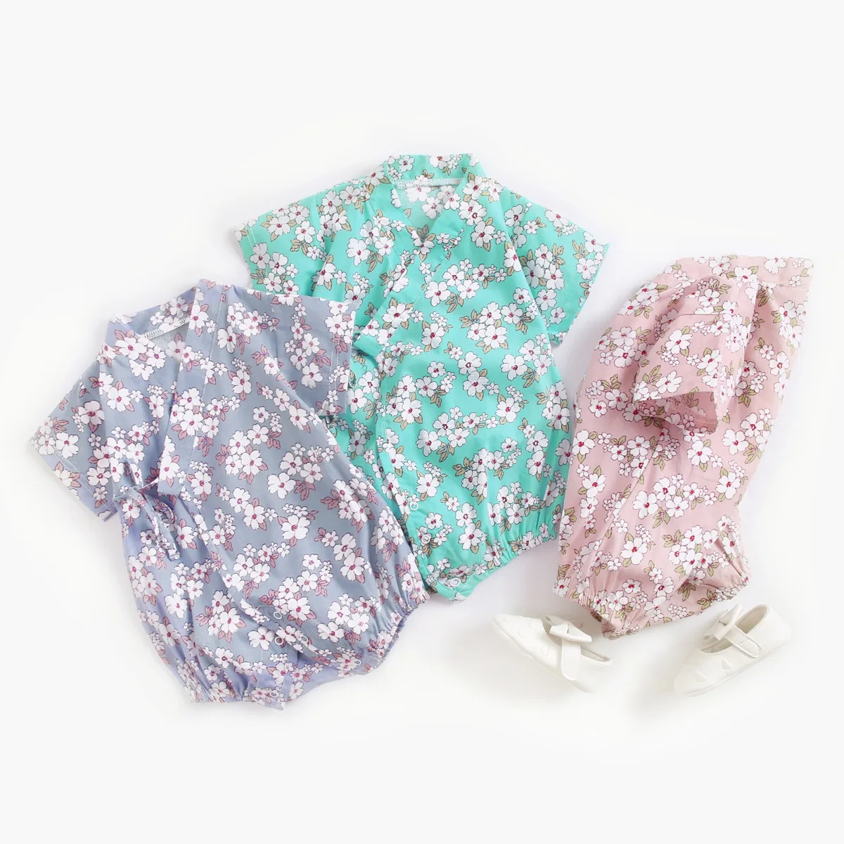 

Clothes for Babies Summer Baby Jumpsuits Floral-Print Bandage Cloth Retro Japanese-style Bathrobe Onesie Kimono Romper INS