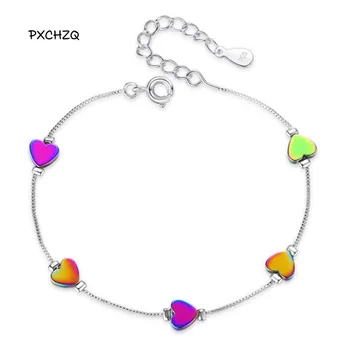 

PXCHZQ 925 sterling silver jewelry high quality retro classic color heart-shaped sterling silver bracelet length 17CM + 4CM