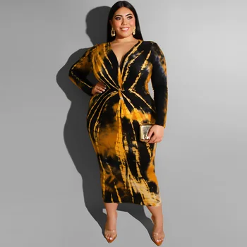 

2020 New Spring Women Print Leisure Dress Female Plus Size V-Neck Long Skirts Ladies Autumn Low Chest High Quatily Dresses LT65