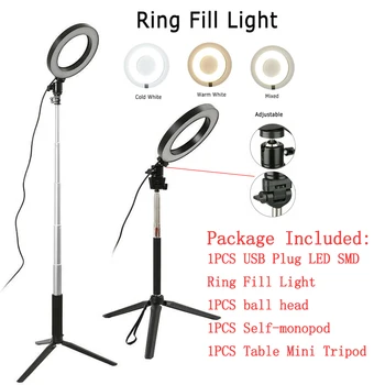 

Dimmable 16/20CM LED Ring Light Photographic Selfie Photo Ring Fill Lighting For Smartphone Youtube Makeup Video Studio