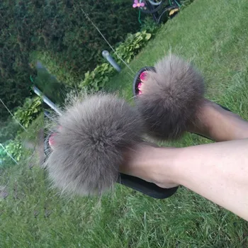 

Summer Slippers Woman Fur Sandals Real Fox Fur Slippers Furry Fluffy Slides Ladies Slipper Fashion Sexy Furry Slides Fur Loafers