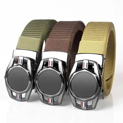 Men Nylon Automatic Buckle Belt Alloy Buckle Canvas Belts Outdoor New Smooth Tactical Girdle Business All-Match Jeans Waistband