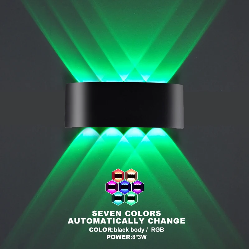 8*3 Вт светодиодный наружный настенный светильник 7 цветов автоматически RGB