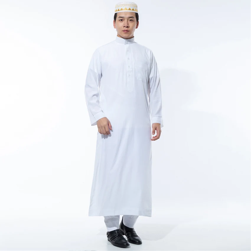 Fashion Men Robes Abaya Kaftan Muslim Dress Arabic Saudi Full Sleeve Gown Islamic Clothing Men Pakistan Jubba Thobe Plus Dubai - Image 2