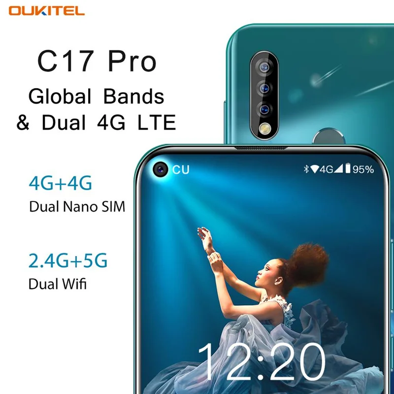  OUKITEL C17 Pro Smartphone 4GB RAM 64GB ROM 6.35'' Android 9.0 19:9 MT6763 Face ID Octa Core 13.0MP