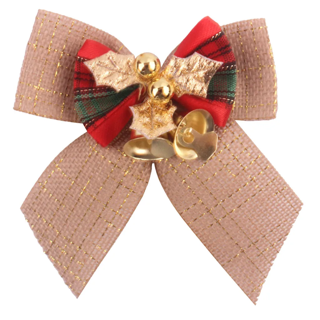 Christmas Bow With Iron Bells Christmas Wreath Xmas Tree Hanging Ornaments Adornos Navide Os Home Decorations Bow