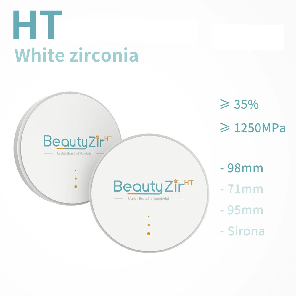 Beautyzir HT белый цирконий 98 мм стоматологические блоки из циркония для CAD CAM зубной
