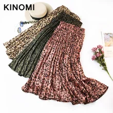 KINOMI, новинка, весенние винтажные плиссированные юбки с леопардовым принтом, элегантные длинные юбки, женские модные трапециевидные юбки с высокой талией