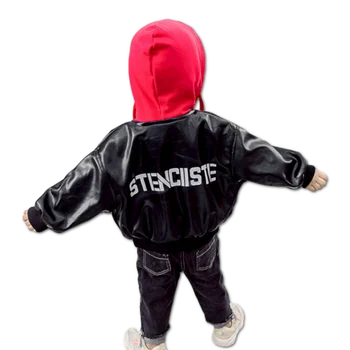 

Fashion Spring and Autumn PU Leather Jacket Baby Boy and Girl Leather Coat Ropa Toddler Kids Casual Chaqueta Hooded Clothes