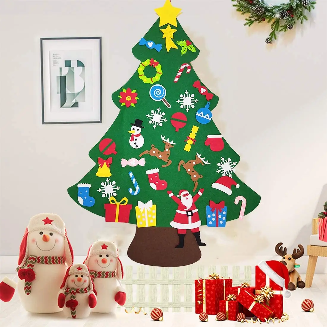 Baby Montessori Toy 32pcs DIY Felt Christmas Tree Toddlers Busy Board Xmas Tree Gift For Boy Girl Door Wall Ornament Decorations