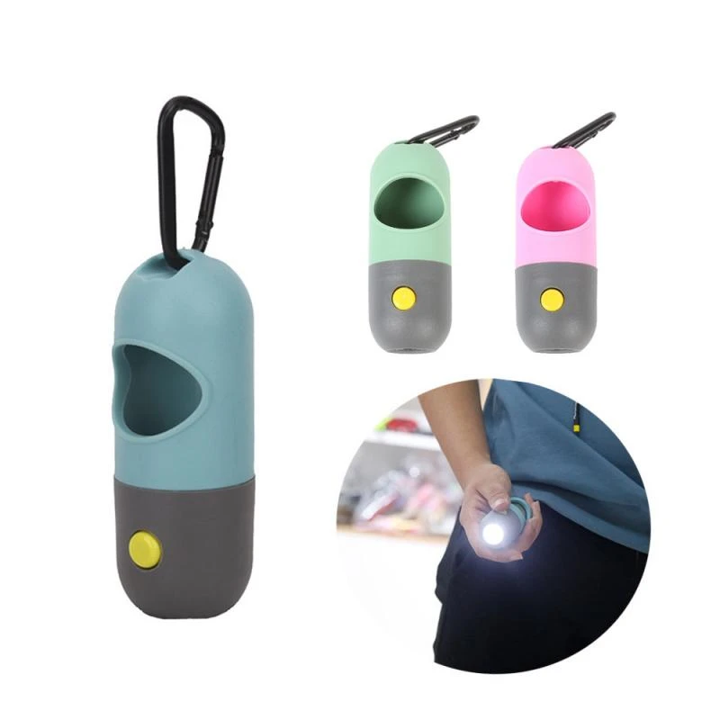 Dispensador portátil bolsas para excrementos de perro y mascota, porta bolsas basura con cuerda y luz LED, caja basura para limpieza de residuos|Bolsas recoger excrementos de perro| -