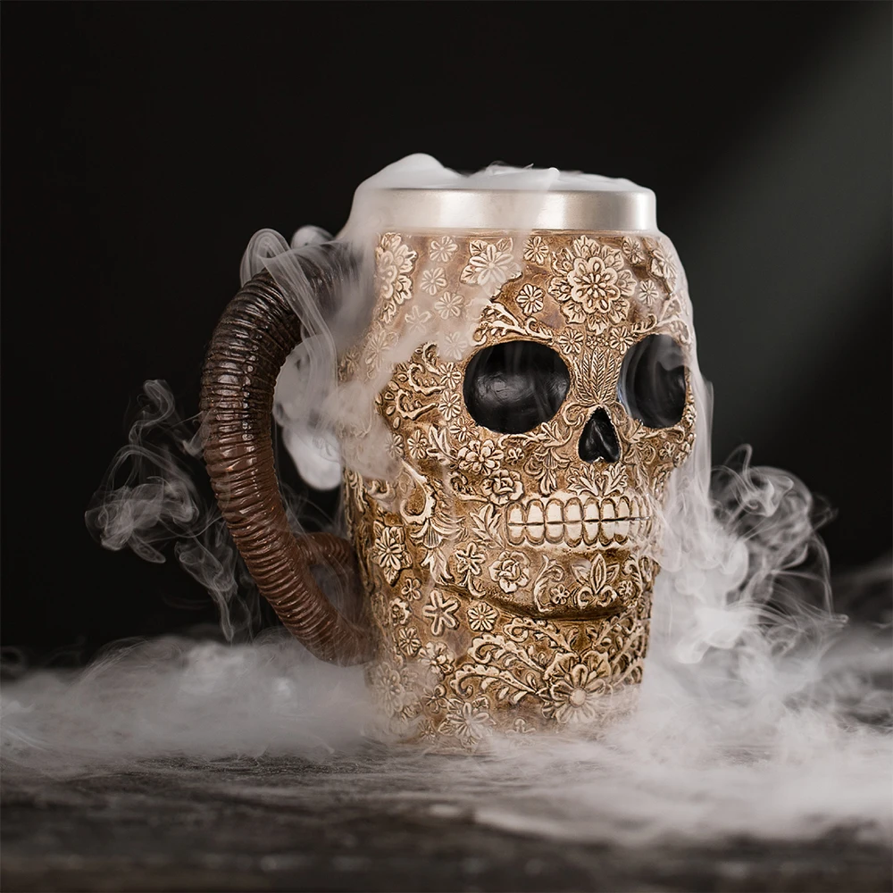 

Skull Shofar Coffee Mug Stainless Steel 3D Ghost Head Water Cup For Home Office Ice Drink Hot Beverage Halloween Party Decor