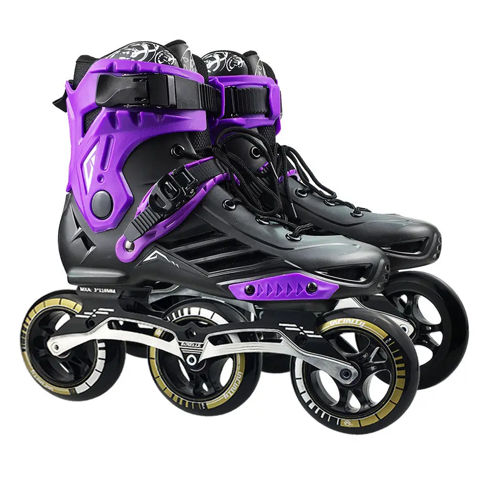 Скоростные роликовые коньки профессиональные полусапожки обувь для катания на коньках 3*110 мм колеса размер 35 до 46 Катание на роликах SH62 - Color: Purple