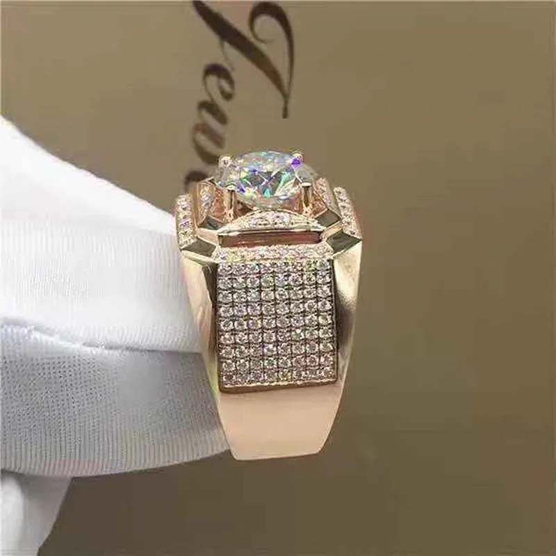 Wedding Rings Men&rsquo;s Rose Gold Natural Birthstone Crystal Ring Boyfriend Anniversary Gift Banquet Engagement Wedding Band