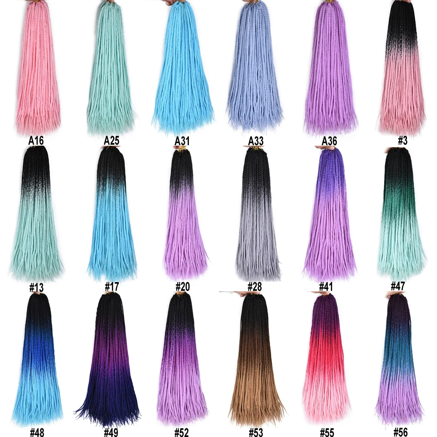 TOMO Synthetic Crochet Hair Box Braids 22Roots Colored Braiding Hair Extensions 24Inch Rainbow Ombre Crochet Braids Pink Red crochet hair extensions